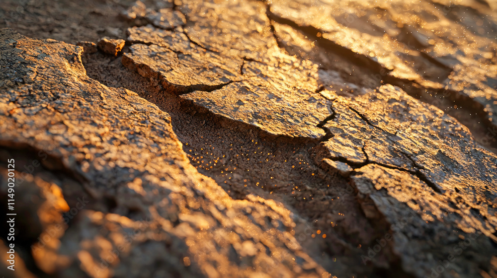 Sunlit dry earth with cracked surface highlighting drought effects Sunlit dry earth with cracked surface highlighting drought effects