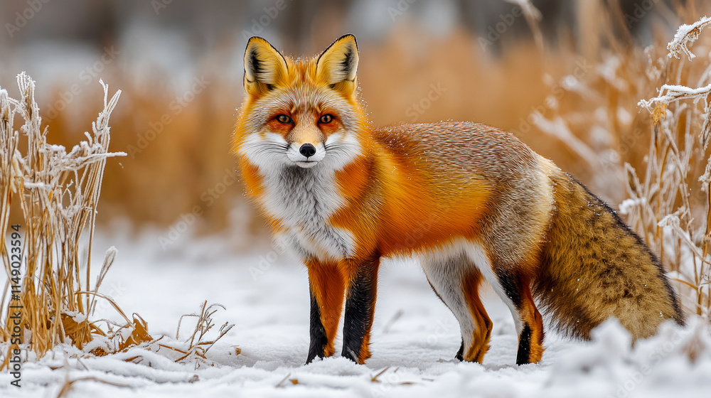 Fototapeta premium Majestic red fox in snowy winter landscape