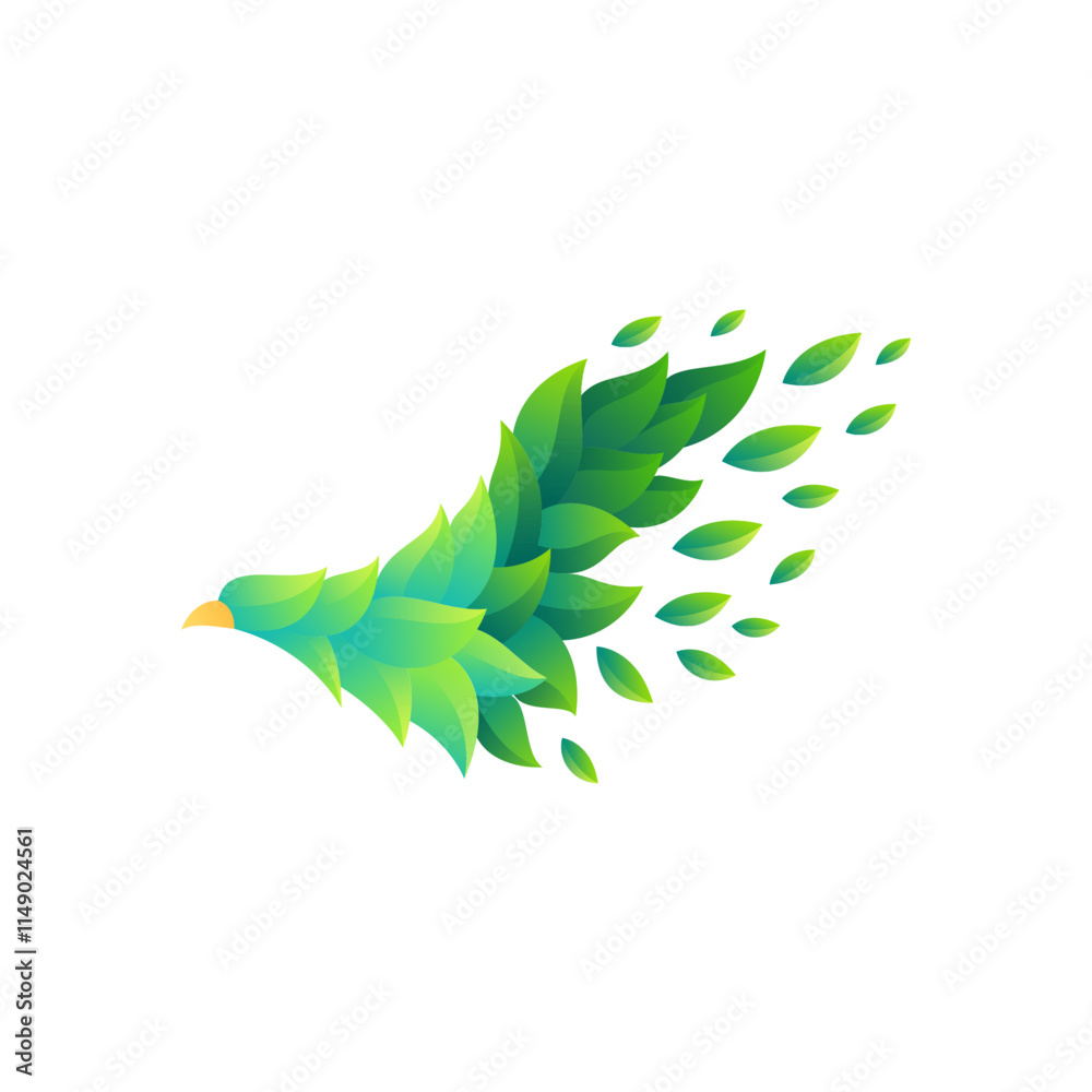 Green bird with leaves in the shape of a bird Green bird with leaves in the shape of a bird