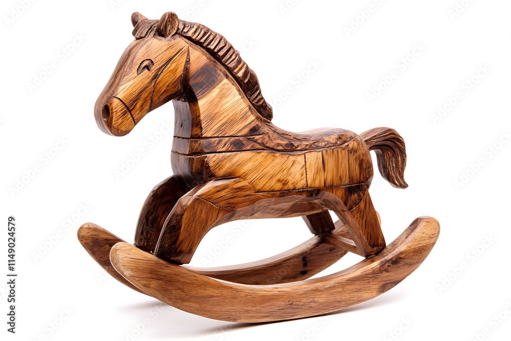 wooden rocking horse isolated on white background 