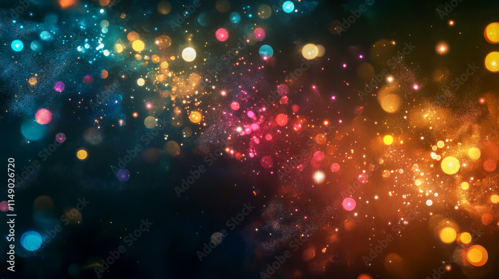 Colorful abstract bokeh lights in a vibrant galaxy pattern
