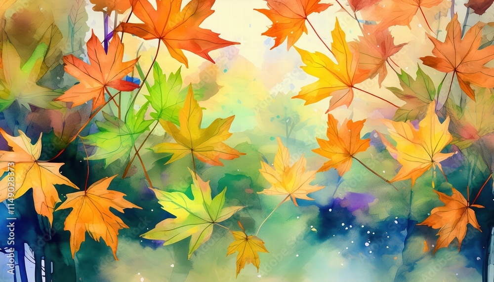Abstract Autumn Background Featuring HandPainted Watercolor Maple Leaves A Vibrant Celebration of Falls Colors and Natural Beauty Captured in Artistic Expression Abstract Autumn Background Featuring HandPainted Watercolor Maple Leaves A Vibrant Celebration of Falls Colors and Natural Beauty Captured in Artistic Expression