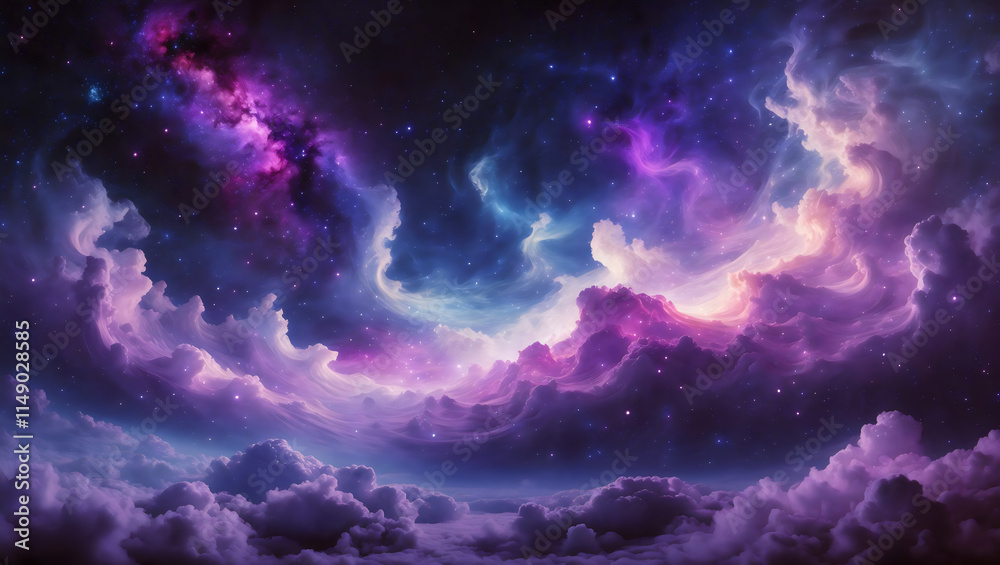 Purple, Pink, And Blue Nebula With Swirling Clouds And Stars Purple, Pink, And Blue Nebula With Swirling Clouds And Stars