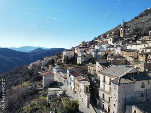 Aerial View of the Town of Calascio in the Mountains of Abruzzo