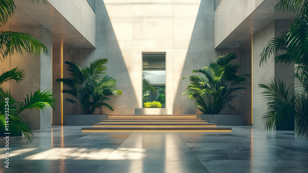 Modern Minimalist 3D Interior Lobby Illustration Modern Minimalist 3D Interior Lobby Illustration