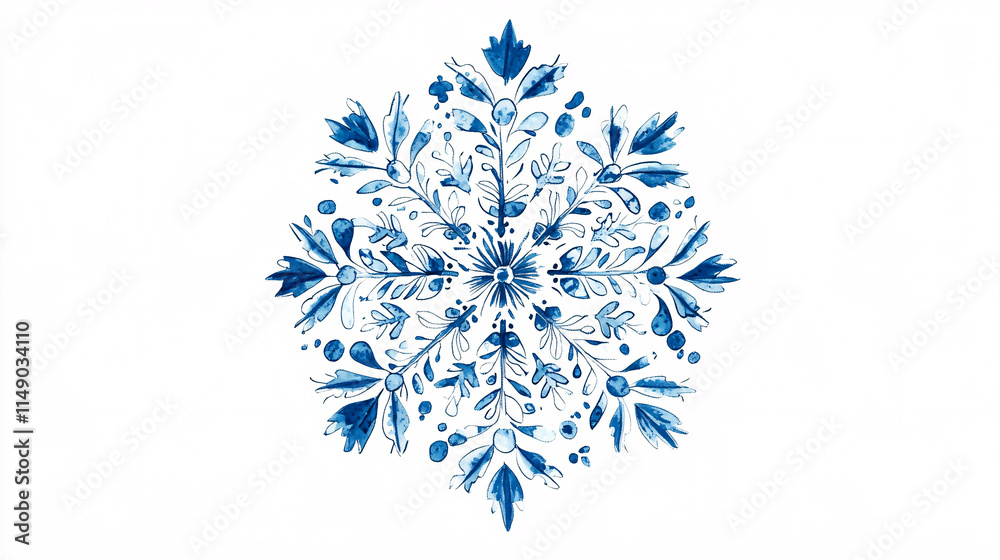 an intricate blue snowflake with detailed floral patterns and symmetrical design on a white background
an intricate blue snowflake with detailed floral patterns and symmetrical design on a white background