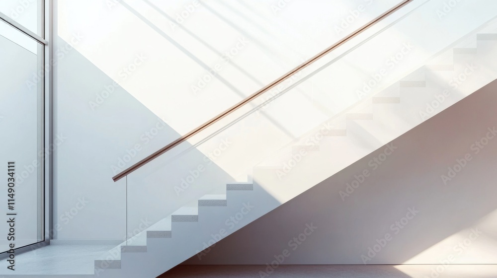 Obraz premium Modern minimalist staircase with clean, elegant design. Featuring neutral tones and sleek materials