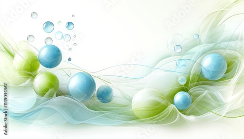 Abstract Green and Blue Spheres Floating in Waves
