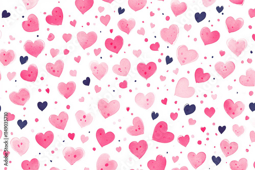 Wallpaper Mural Seamless pattern of pink red and navy hearts in watercolor style scattered across a white background with love motifs  
 Torontodigital.ca