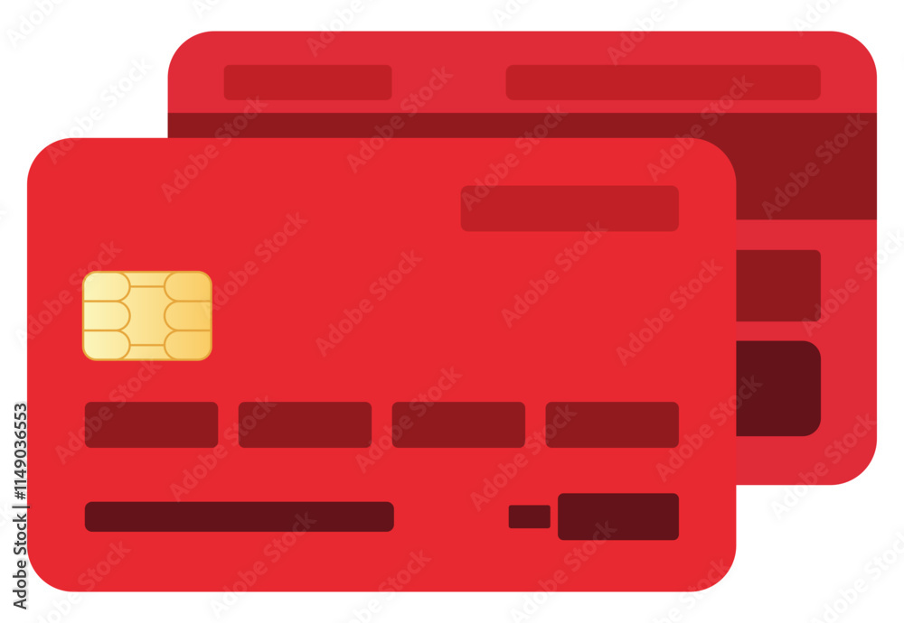 Simple Red Debit Card with Front and Bottom View Simple Red Debit Card with Front and Bottom View