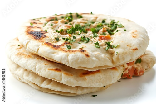 pita bread with hummus food isolated on white background photo