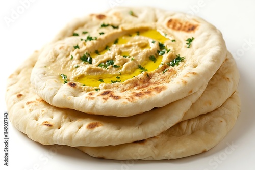 pita bread with hummus food isolated on white background photo