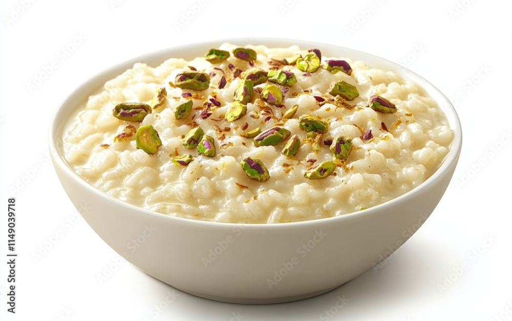 Creamy rice pudding with pistachios in a bowl. Creamy rice pudding with pistachios in a bowl.