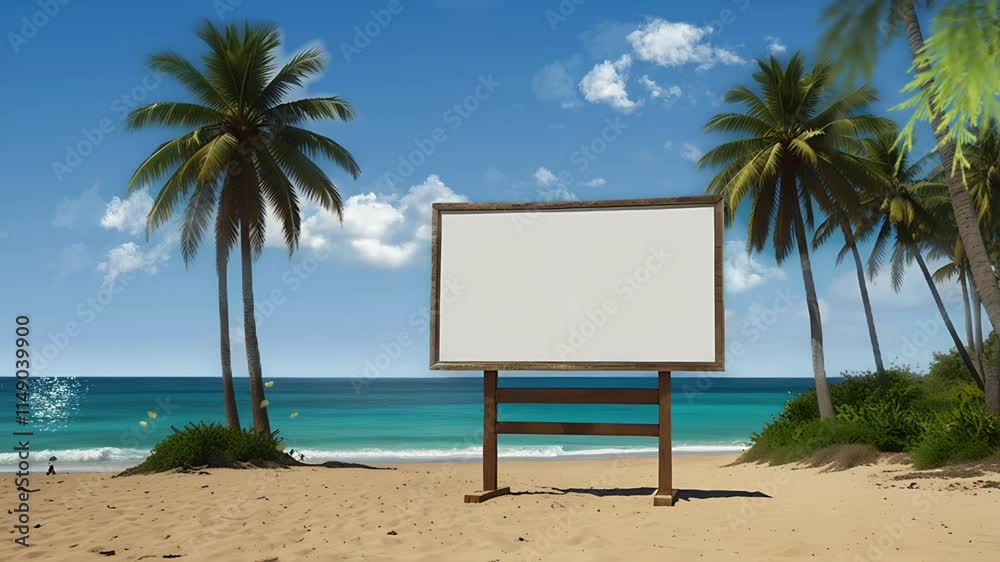 Empty boards on the beach and coconut trees. Seamless 4K looping timelapse video animation background Empty boards on the beach and coconut trees. Seamless 4K looping timelapse video animation background