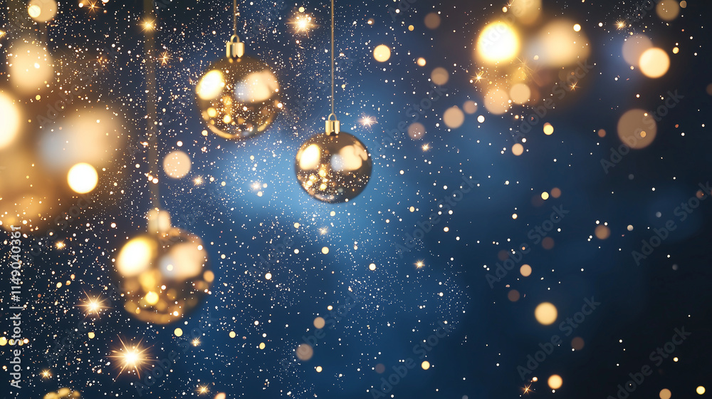 Rich Blue Background with Golden Ornaments and Fairy Lights