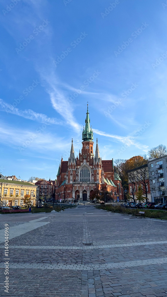 Naklejka premium Krakow Old Town St. Mary's Basilica Main Market Square St Florians gate and Barbakan Royal Castle St. Joseph's Church
