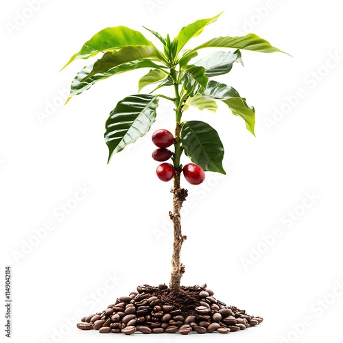 coffee plant with beans isolated on white background photo