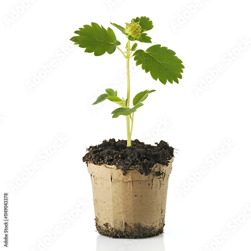 strawberry plant isolated on white background photo