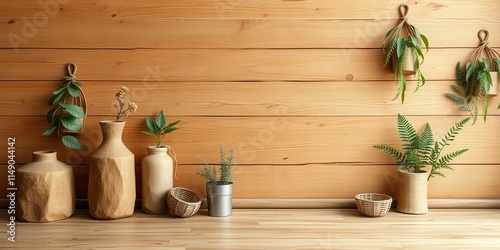 A visually appealing moodboard mockup featuring natural and organic elements such as greenery, wood, and earth tones, rustic, minimalist, organic