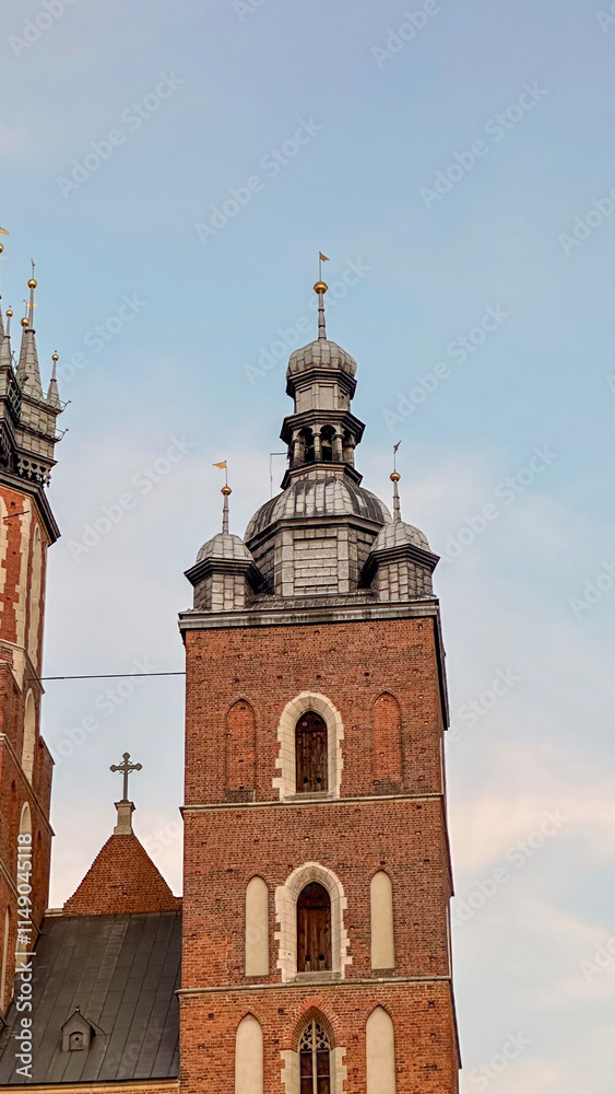 Obraz premium Krakow Old Town St. Mary's Basilica Main Market Square St Florians gate and Barbakan Royal Castle St. Joseph's Church