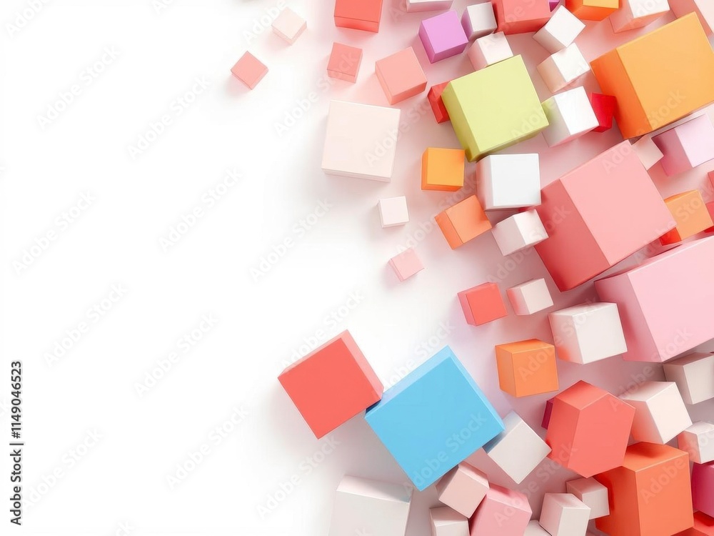 Obraz premium Randomly shifted white cube boxes create a modern and abstract background, ideal for banners or wallpapers, banner, block, random