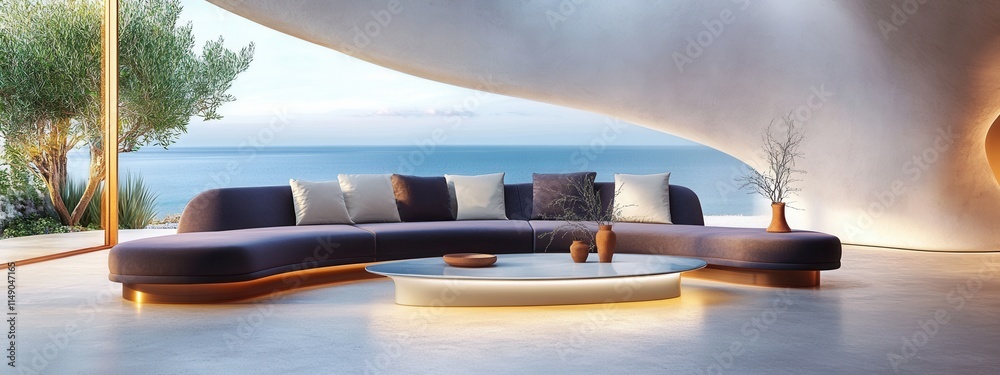 Levanto living room with plum velvet seating and muted accents Levanto living room with plum velvet seating and muted accents