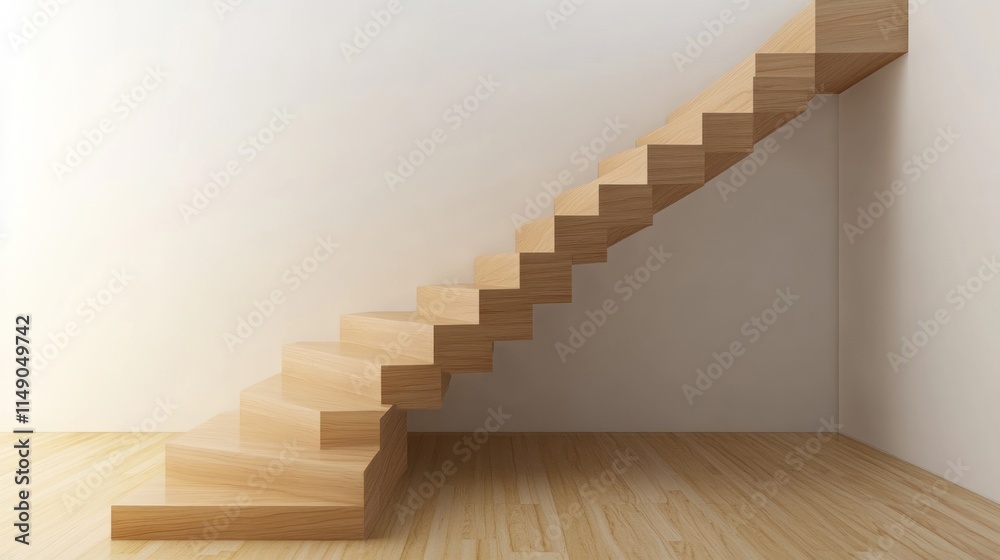Modern minimalist wooden staircase in a bright room. Modern minimalist wooden staircase in a bright room.