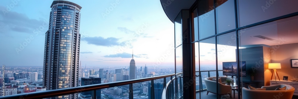 View of Luxurious apartment with modern interior design highlighted among other ...