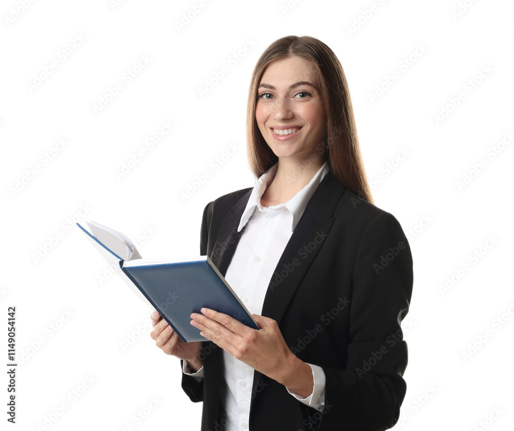 Portrait of banker with notebook on white background Portrait of banker with notebook on white background