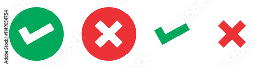 check mark icon button set. check box icon with right and wrong buttons and yes or no checkmark icons in green tick box and red cross. vector illustration