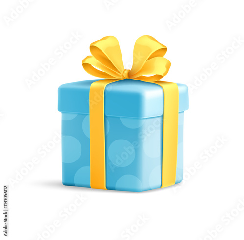 Gift for holiday. Packed Christmas or Birthday present in the boxe with ribbon bow. Isolated object cutout. Realistic 3d. Vector illustration.