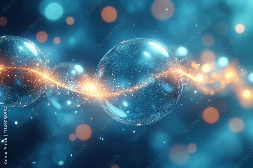 Abstract representation of bubbles with glowing light effects in a blue background. Abstract representation of bubbles with glowing light effects in a blue background.