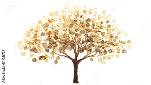 financial growth tree with coins as leaves isolated on white background photo