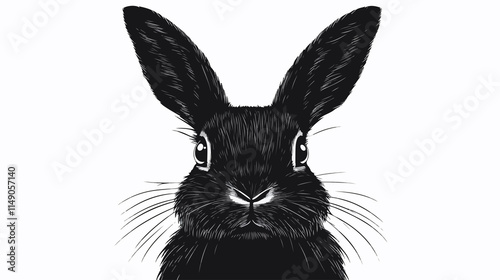 Happy rabbit animal face in wide black contour, cute nice expression