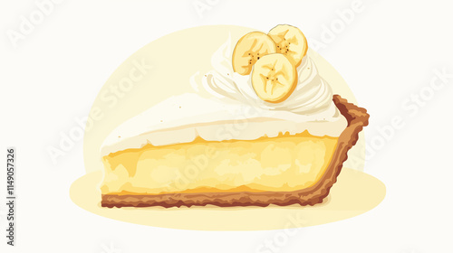 Banana Cream Pie Slice Vector Art on Light Background for Food Illustration