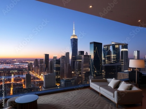 Wallpaper Mural A modern, luxury apartment unit in a high-rise condominium building surrounded by city skyline views, city skyline, highlighted, real estate Torontodigital.ca