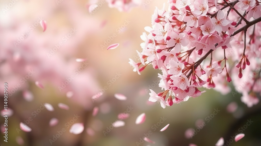 Pink sakura petals falling gently in the background, creating a dreamy and romantic atmosphere, soft, aesthetic Pink sakura petals falling gently in the background, creating a dreamy and romantic atmosphere, soft, aesthetic