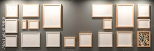 A modern photo collage frame effect mockup with multiple frames in different sizes and orientations, showcase, layout, frame