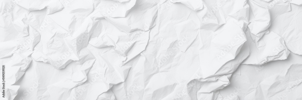 Obraz premium Crumpled white paper with sharp creases, folds and shadows, white, discarded, wrinkled