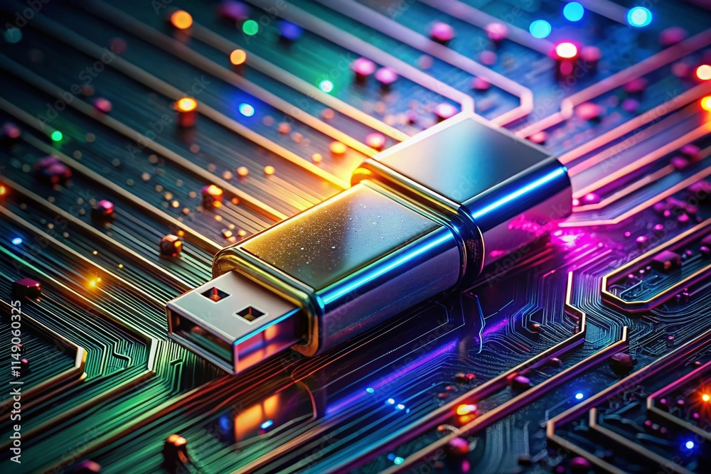 Futuristic Data Storage: Abstract Close-up of a USB Flash Drive Futuristic Data Storage: Abstract Close-up of a USB Flash Drive