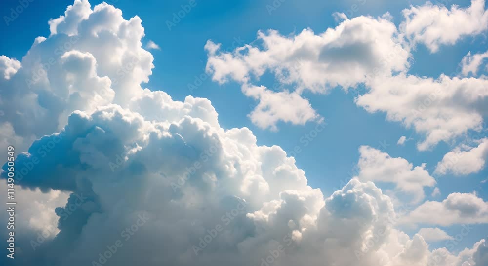 A large fluffy white cloud floats against a vibrant blue sky 4K A large fluffy white cloud floats against a vibrant blue sky 4K