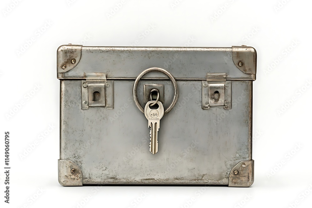 Fototapeta premium safe deposit box with key isolated on white background