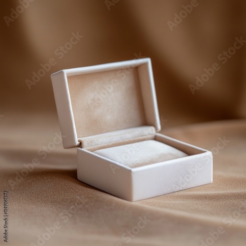 Open velvet jewelry box on soft fabric background