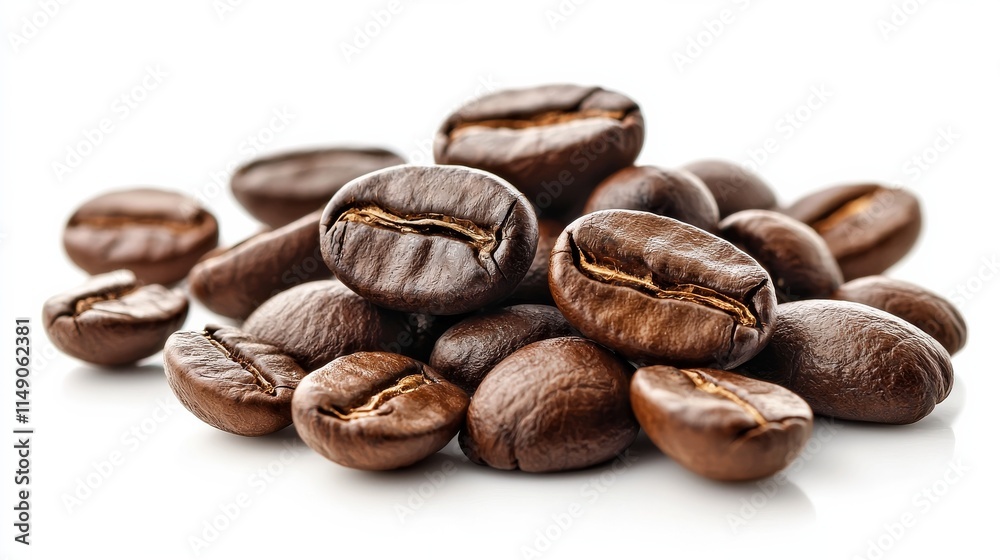 Freshly Roasted Coffee Beans Showcased Against a White Background for Your Enjoyment