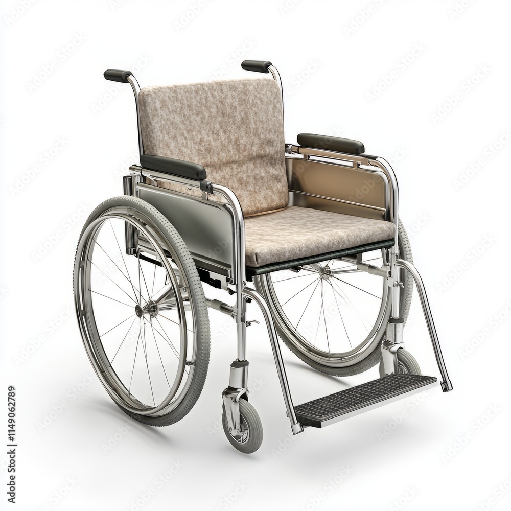 Fototapeta premium A wheelchair with a cushion seat, isolated on a white background.