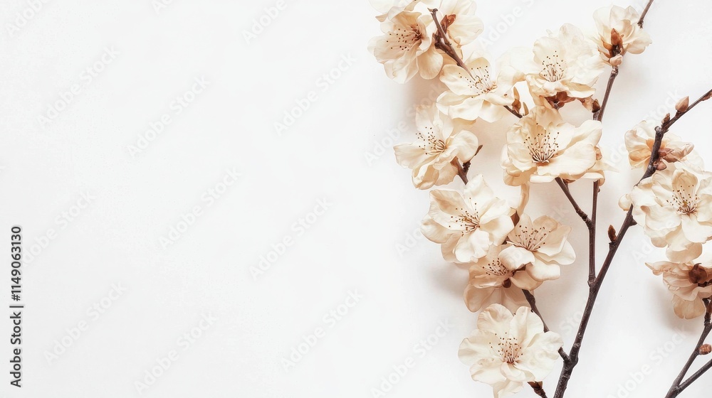An Elegant Cherry Blossom Branch set against a Minimalist Background for a serene view An Elegant Cherry Blossom Branch set against a Minimalist Background for a serene view