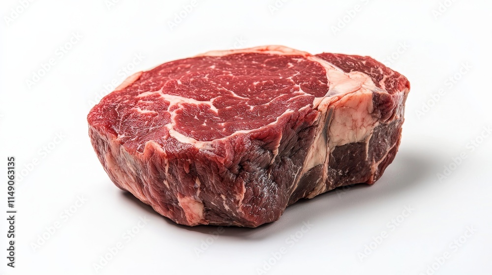 Raw Ribeye Steak Isolated on a Clean White Background, Perfect for Culinary Delights