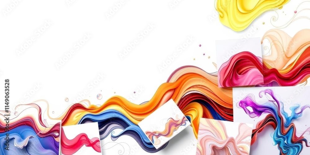 Naklejka premium A vibrant collage design with various photos overlapping each other in a creative and dynamic composition, dynamic, arrangement, artistic