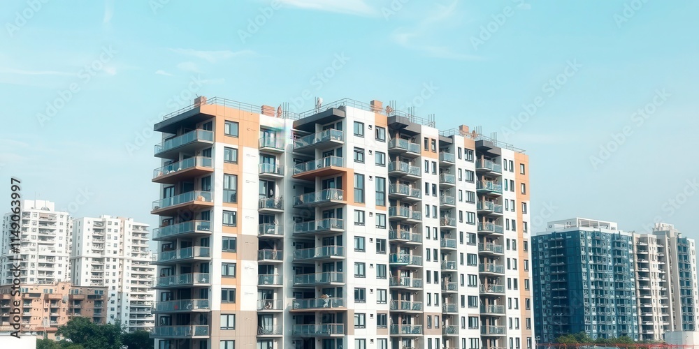 Modern module apartment block with sleek lines and geometric shapes, architecture, city, construction Modern module apartment block with sleek lines and geometric shapes, architecture, city, construction