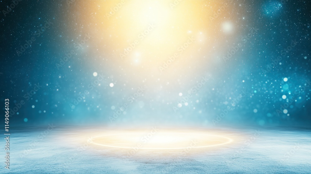 Glowing circle illuminating snowy landscape under starlight Glowing circle illuminating snowy landscape under starlight